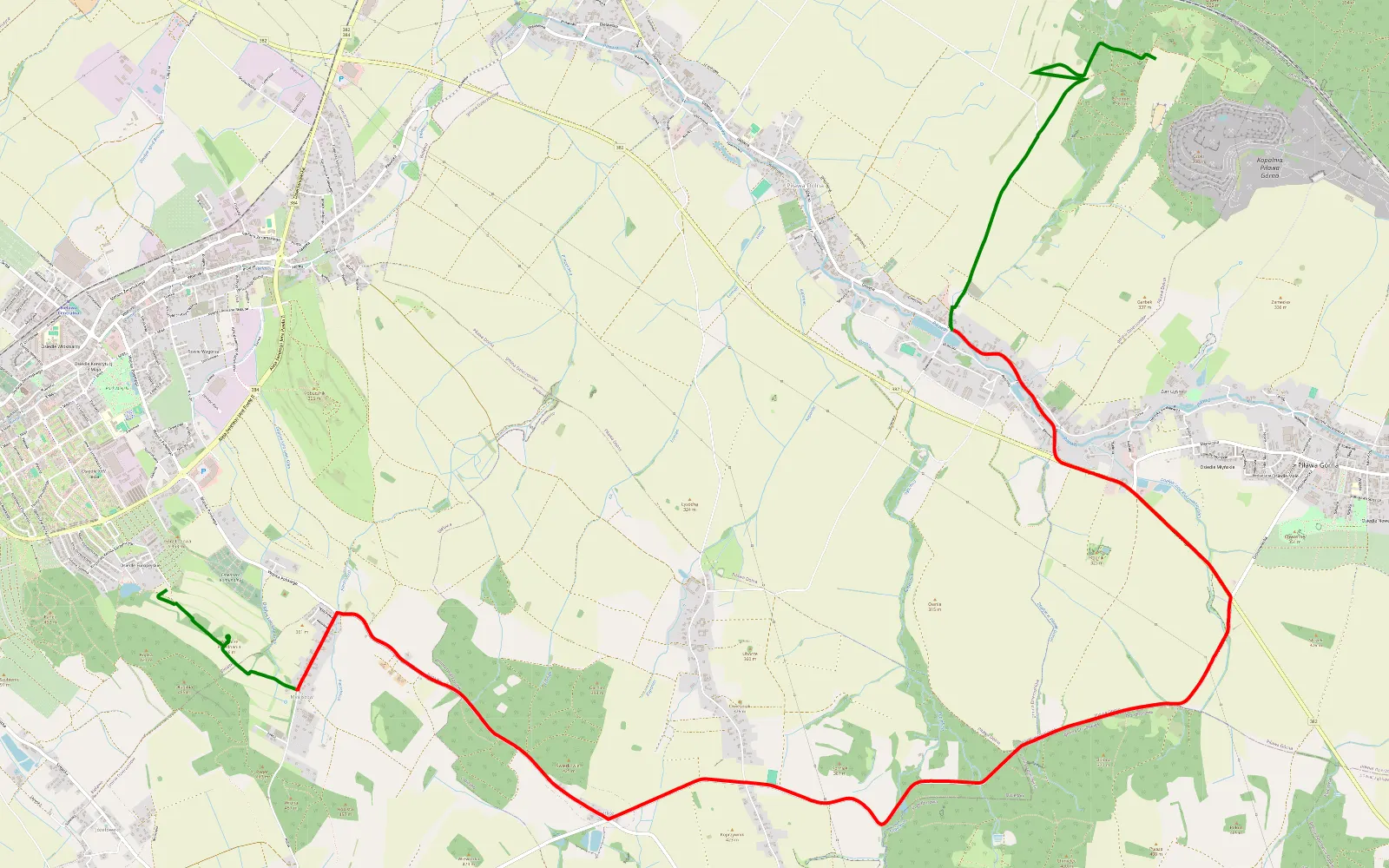 Map of Piława - Bielawa - 16 km offroad trail, Dzierżoniów County