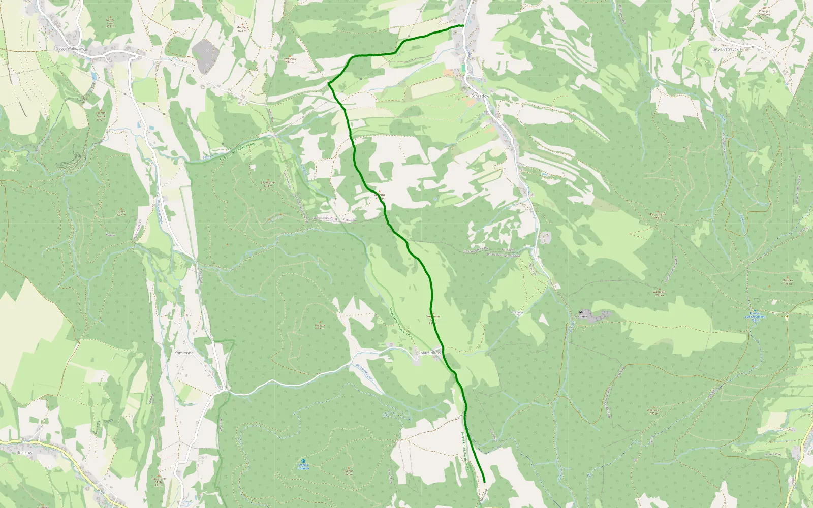 Mapa trasy Biała Woda - Konradow - 6.5 km trasy offroad, Powiat Kłodzki