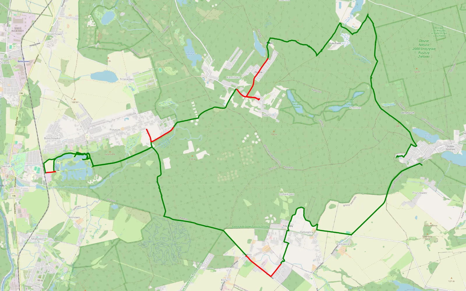 Mapa trasy Tuczno - 34 km trasy offroad, Powiat Poznański