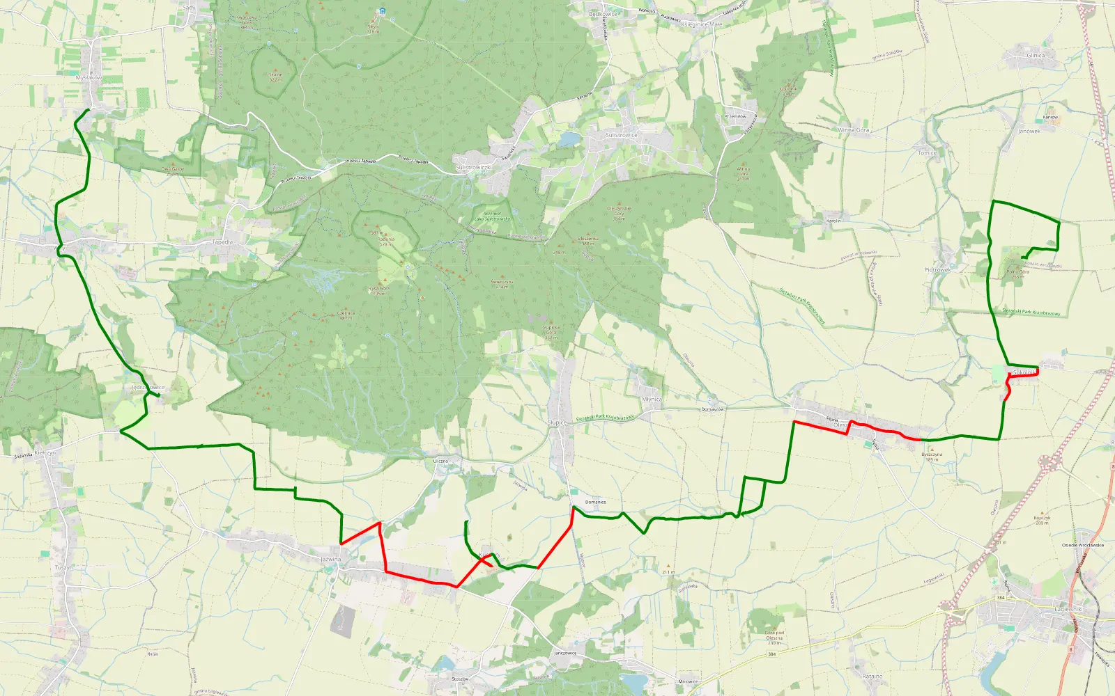 Map of Piotrówek - Mysłaków - 25.4 km offroad trail, Dzierżoniów County
