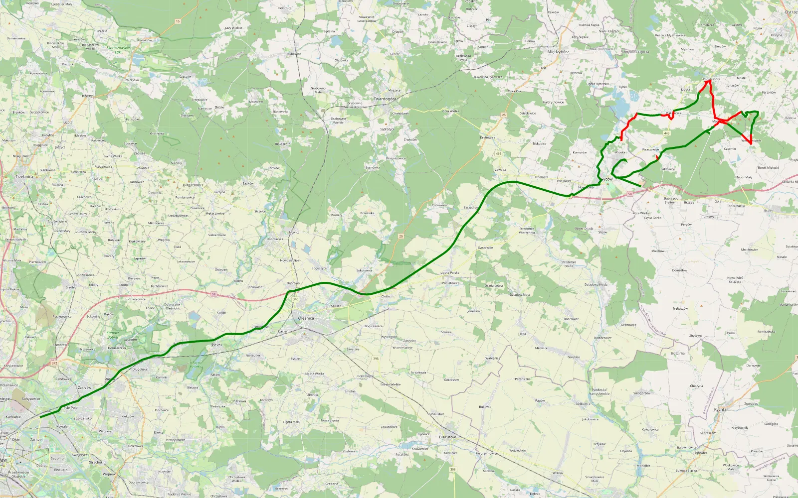 Mapa trasy Koza Wielka - 37.5 km trasy offroad, Powiat Ostrzeszowski