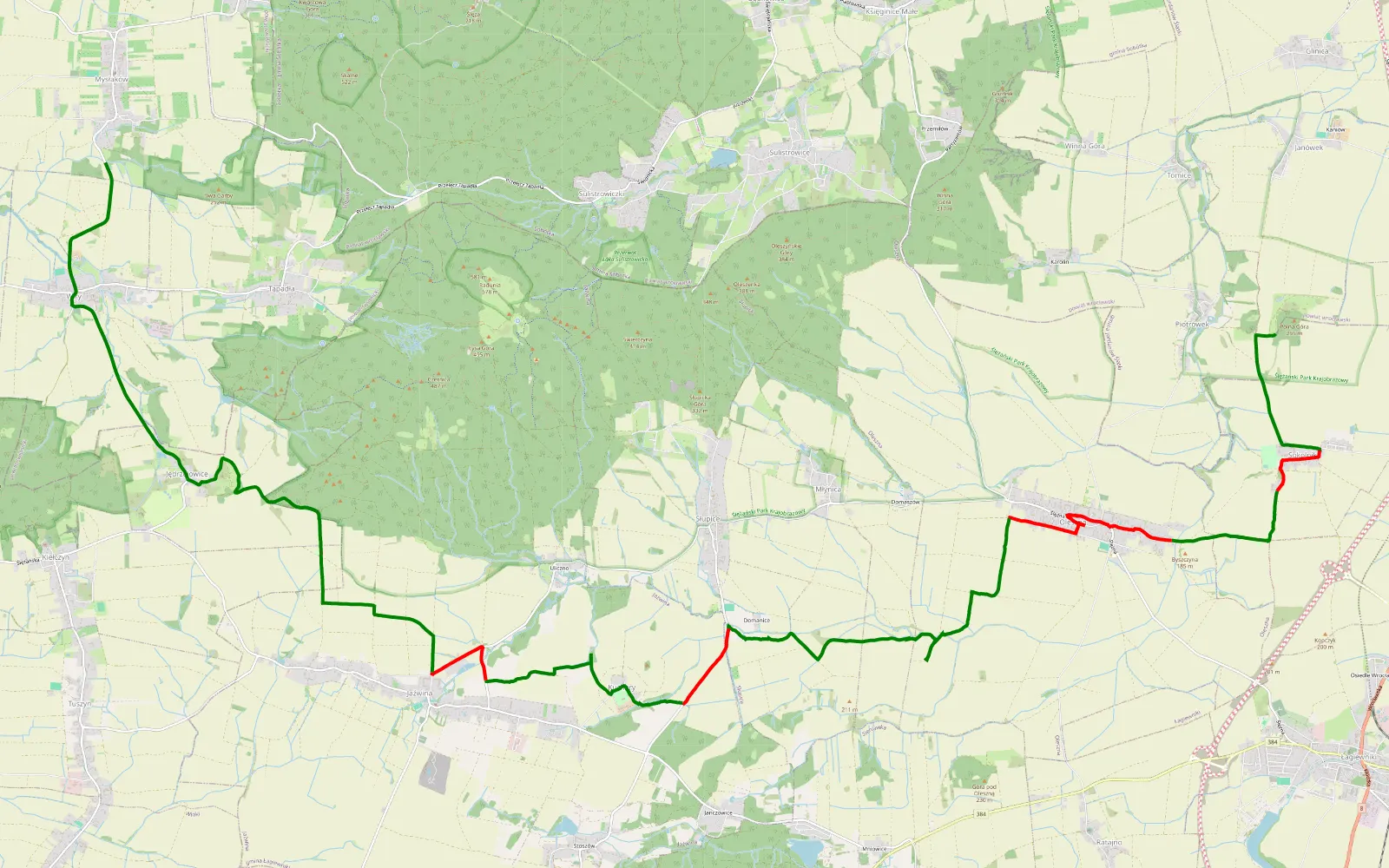 Map of Janska Gora -Wiry; Masyw Ślęży - 21.6 km offroad trail, Dzierżoniów County