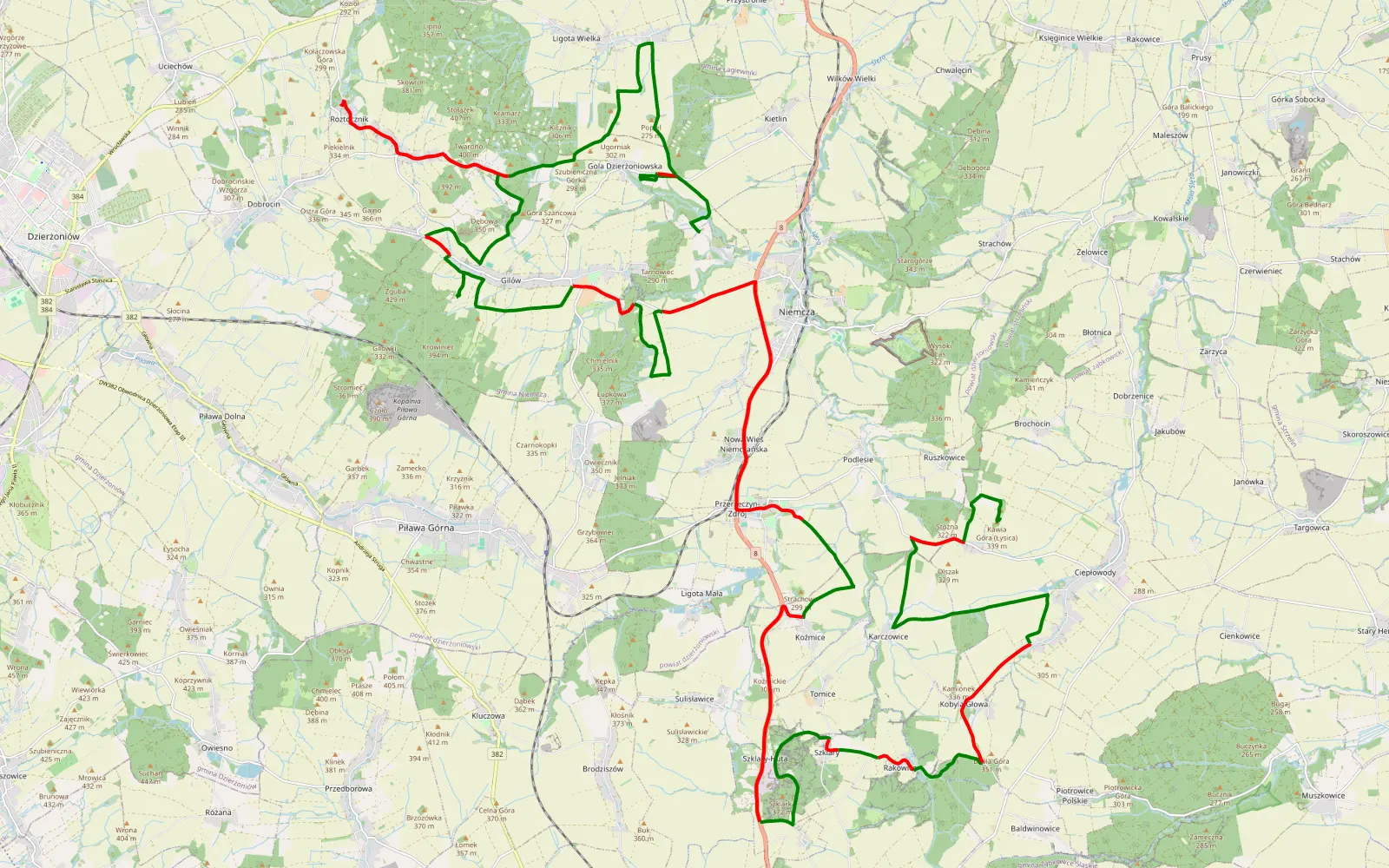 Map of Spotkanie dolnośląskie 4x4- Niemcza - 60.7 km offroad trail, Dzierżoniów County