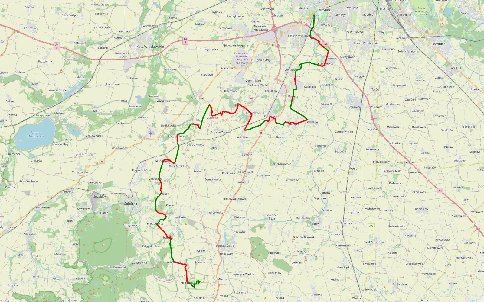 Mapa trasy Klecina - Piotrówek - 57.5 km trasy offroad, Powiat Wrocławski