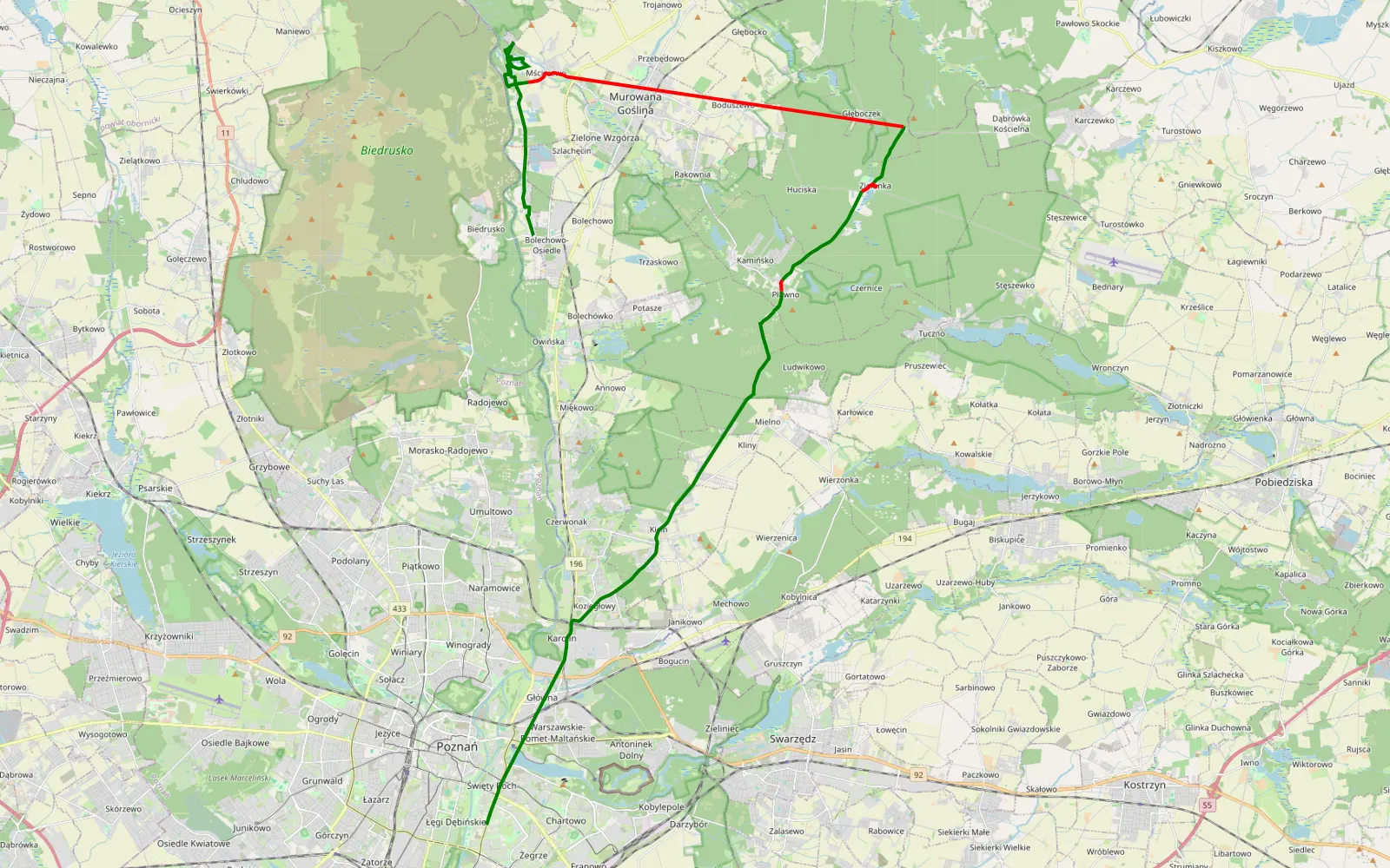 Mapa trasy Rataje - 31.1 km trasy offroad, Powiat Poznański