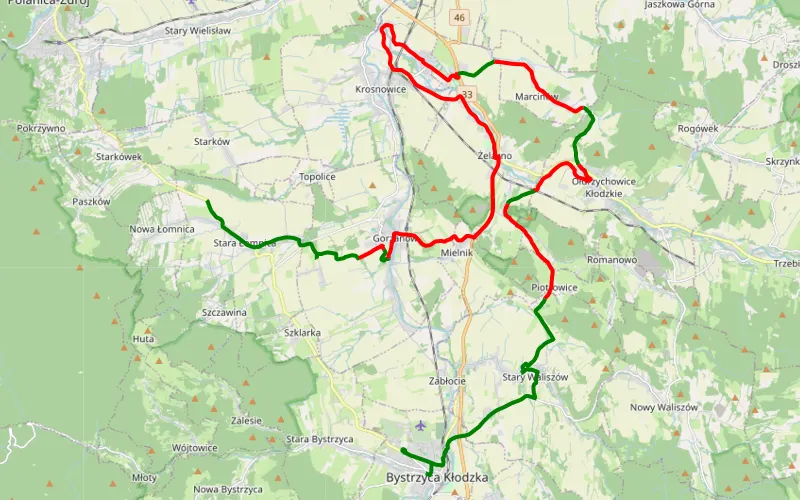 Stara Łomnica - Gorzanów - Mielnik - Krosnowice - Ołdrzychowice - Romanowo - Piotrowice - Waliszów - Bystrzyca Kłodzka