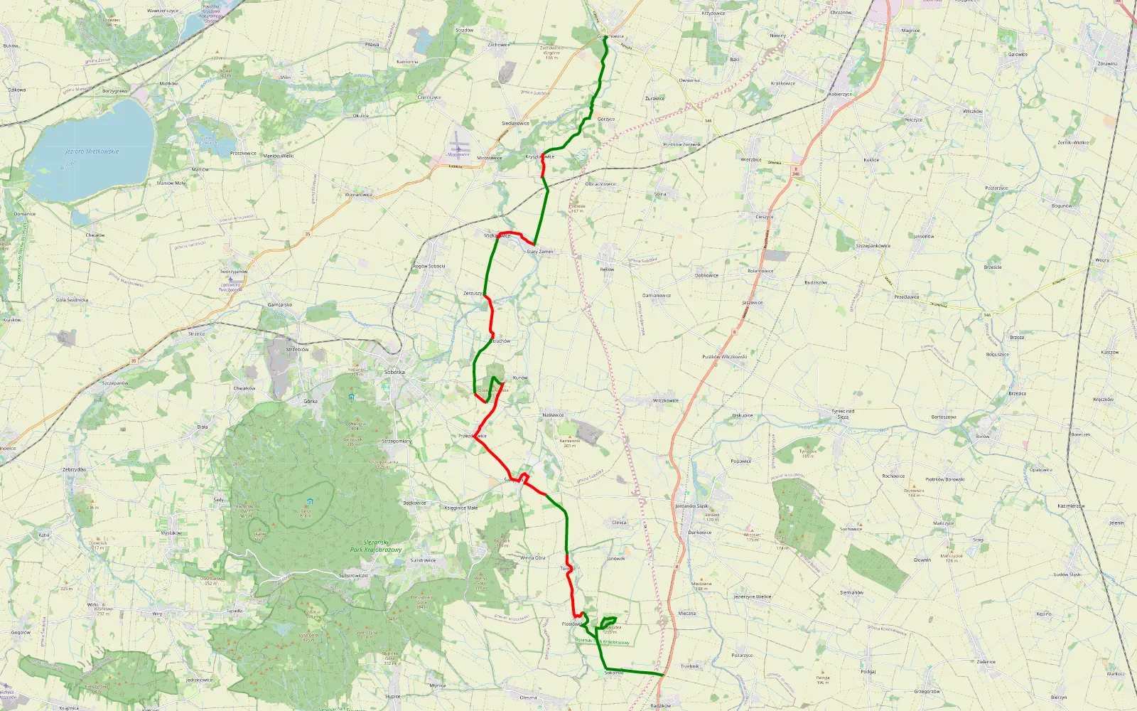 Map of Gniechowice - Kunów - Sokolniki - 26.3 km offroad trail, Wrocław County