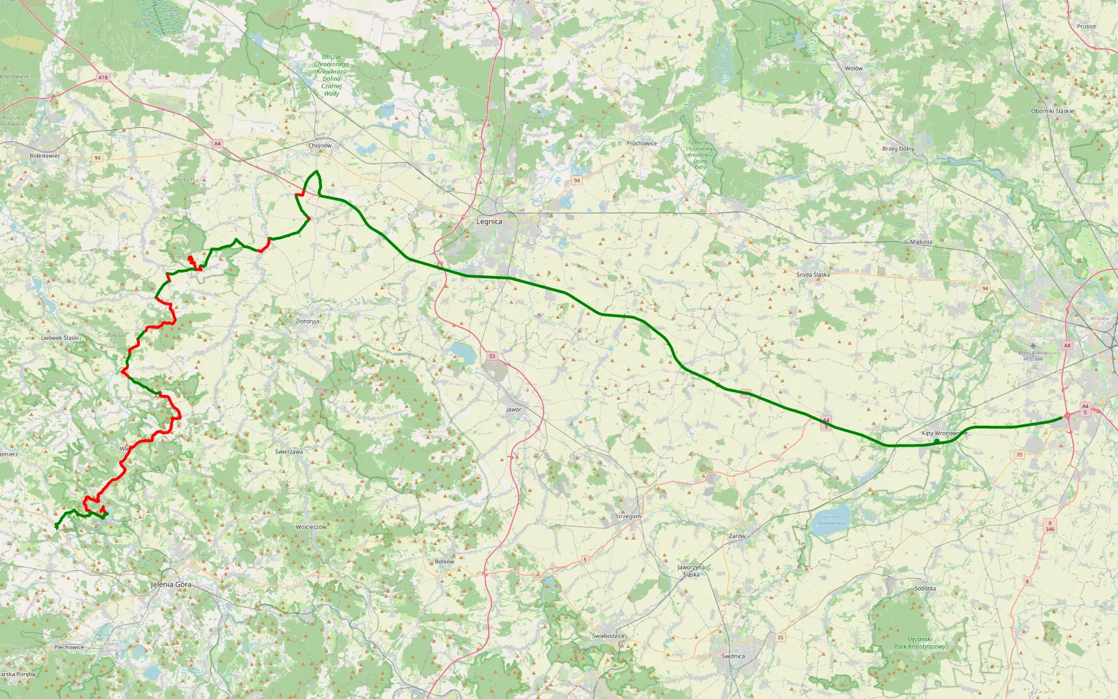 Mapa trasy Nowa Wieś Wrocławska - Pasiecznik - 72.7 km trasy offroad, Powiat Lwówecki