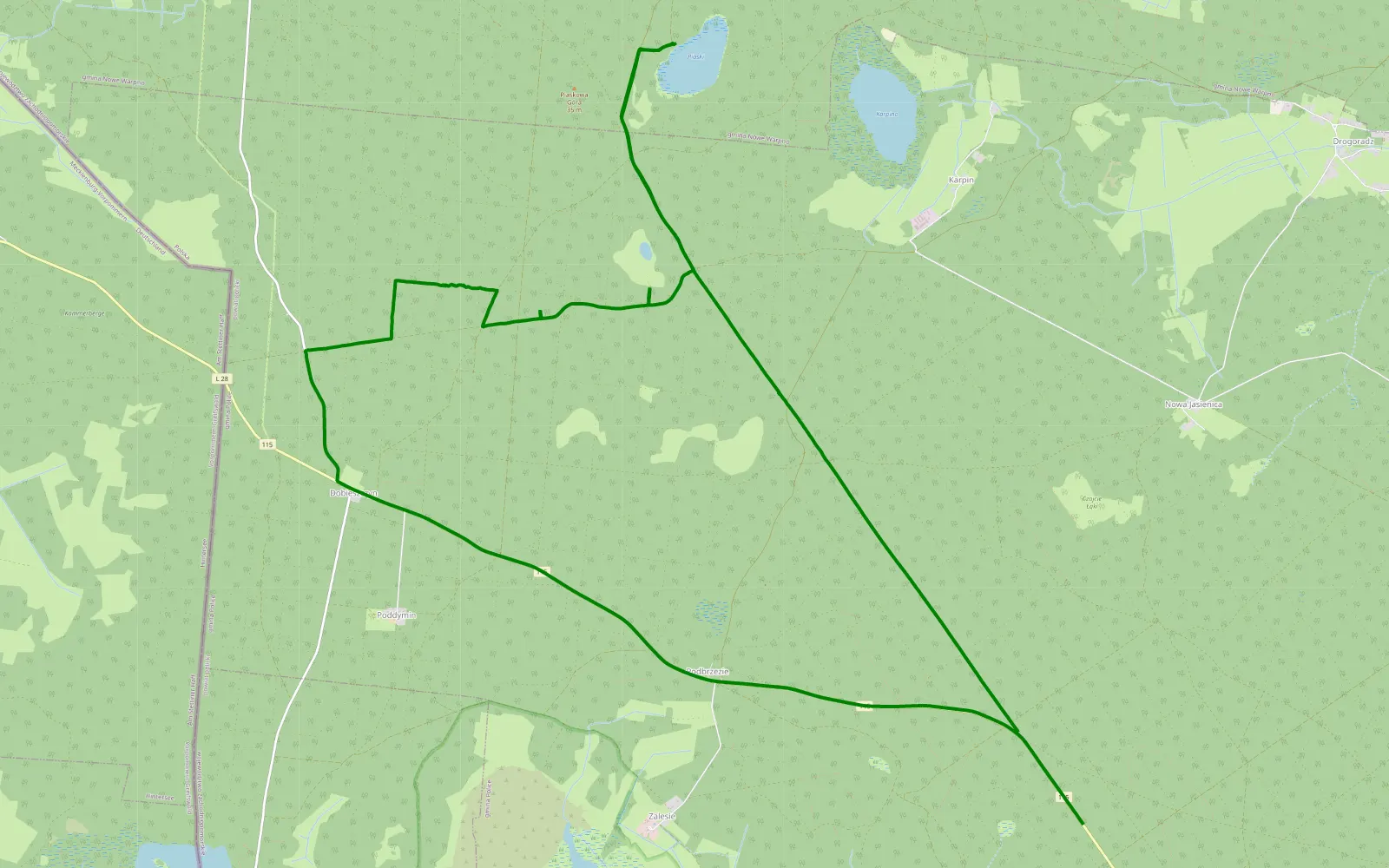 Mapa trasy Jezioro Piaski GM Trzebież - 15.3 km trasy offroad, Powiat Policki