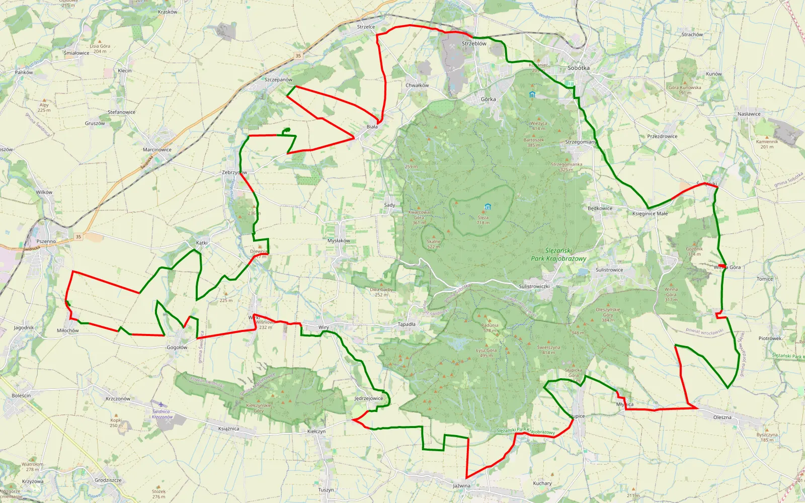 Map of Wokół Ślęży - 74.7 km offroad trail, Świdnica County