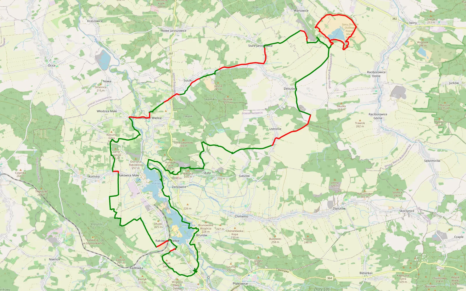 Map of Lwówek Śląski - zapora Warta Boleslawiecka - 52.9 km offroad trail, Lwówek Śląski County