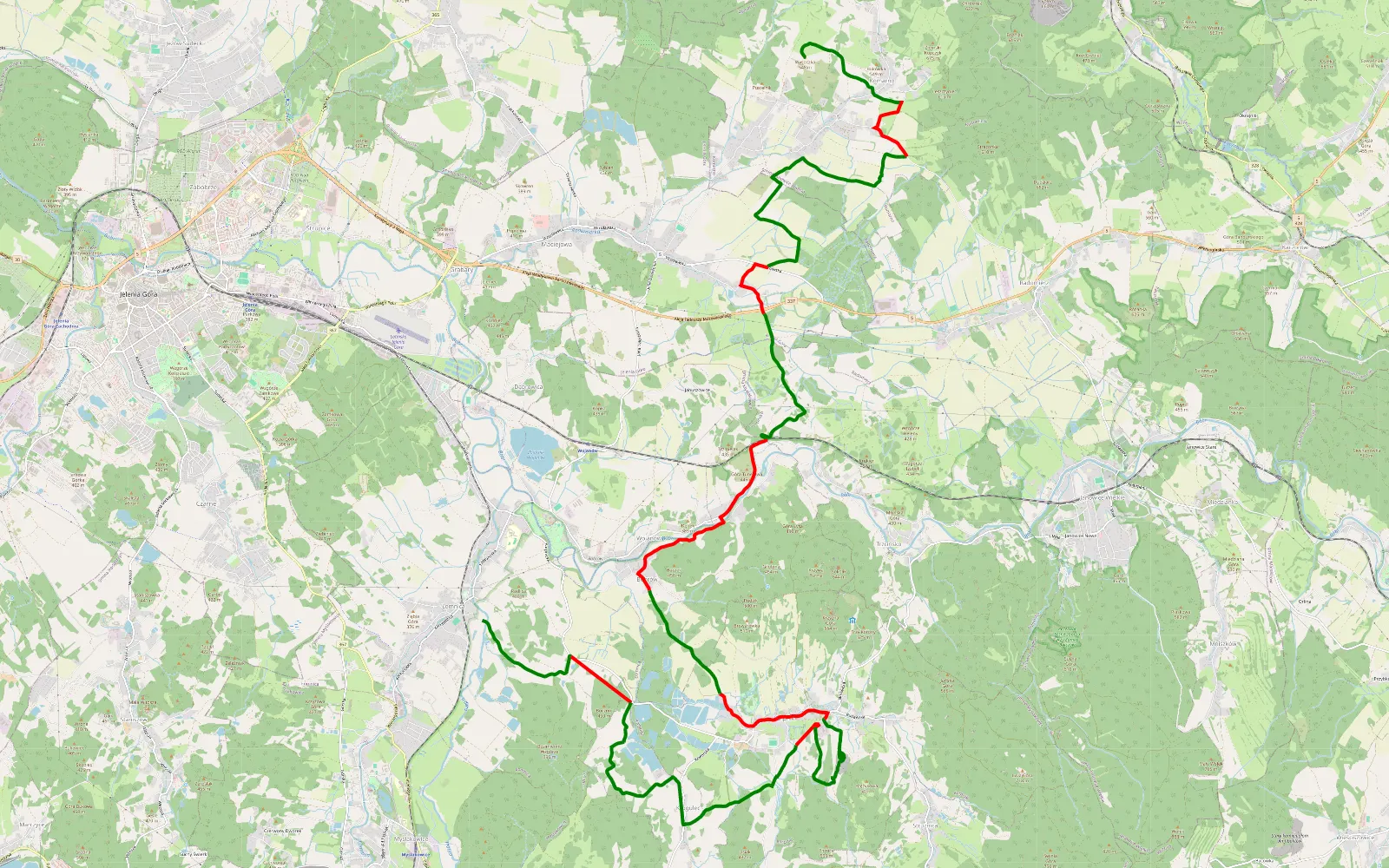 Map of Łomnica - Komarno - 28.6 km offroad trail, Karkonosze County