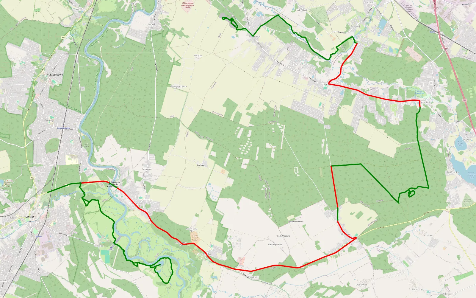 Mapa trasy Budzyń - Daszewice - 43.3 km trasy offroad, Powiat Poznański