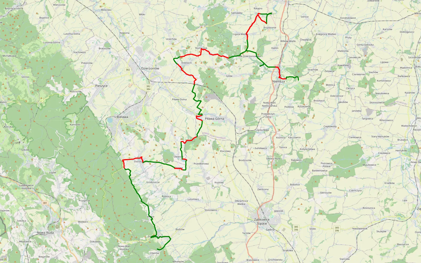 Map of Wojslawice - Sośnina - 64.1 km offroad trail, Dzierżoniów County