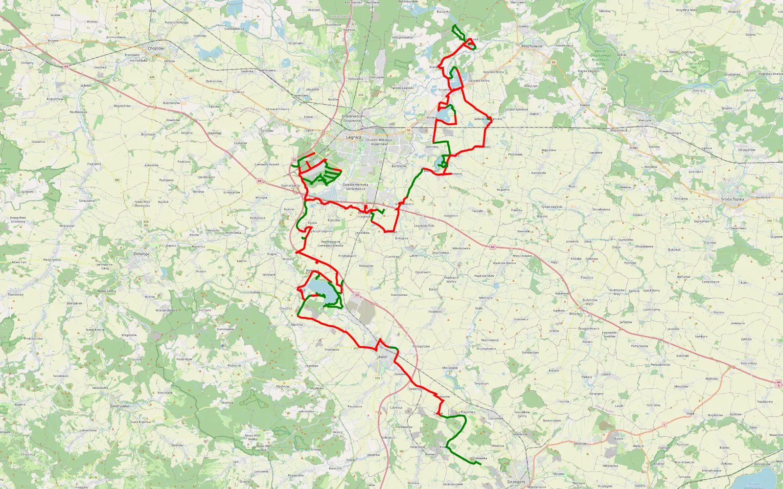 Mapa trasy Z. Słup- Huta- Jeziora k. Legnicy - 160.1 km trasy offroad, Powiat Legnicki