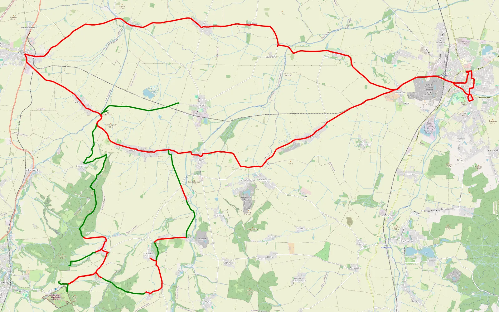 Map of Kondratowice - Rakowice - 70.1 km offroad trail, Strzelin County