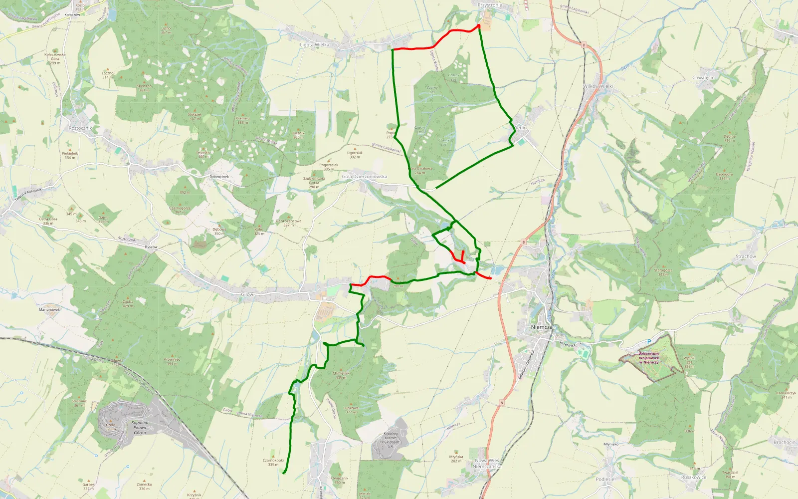 Map of Kosmin - Gola - 19 km offroad trail, Dzierżoniów County