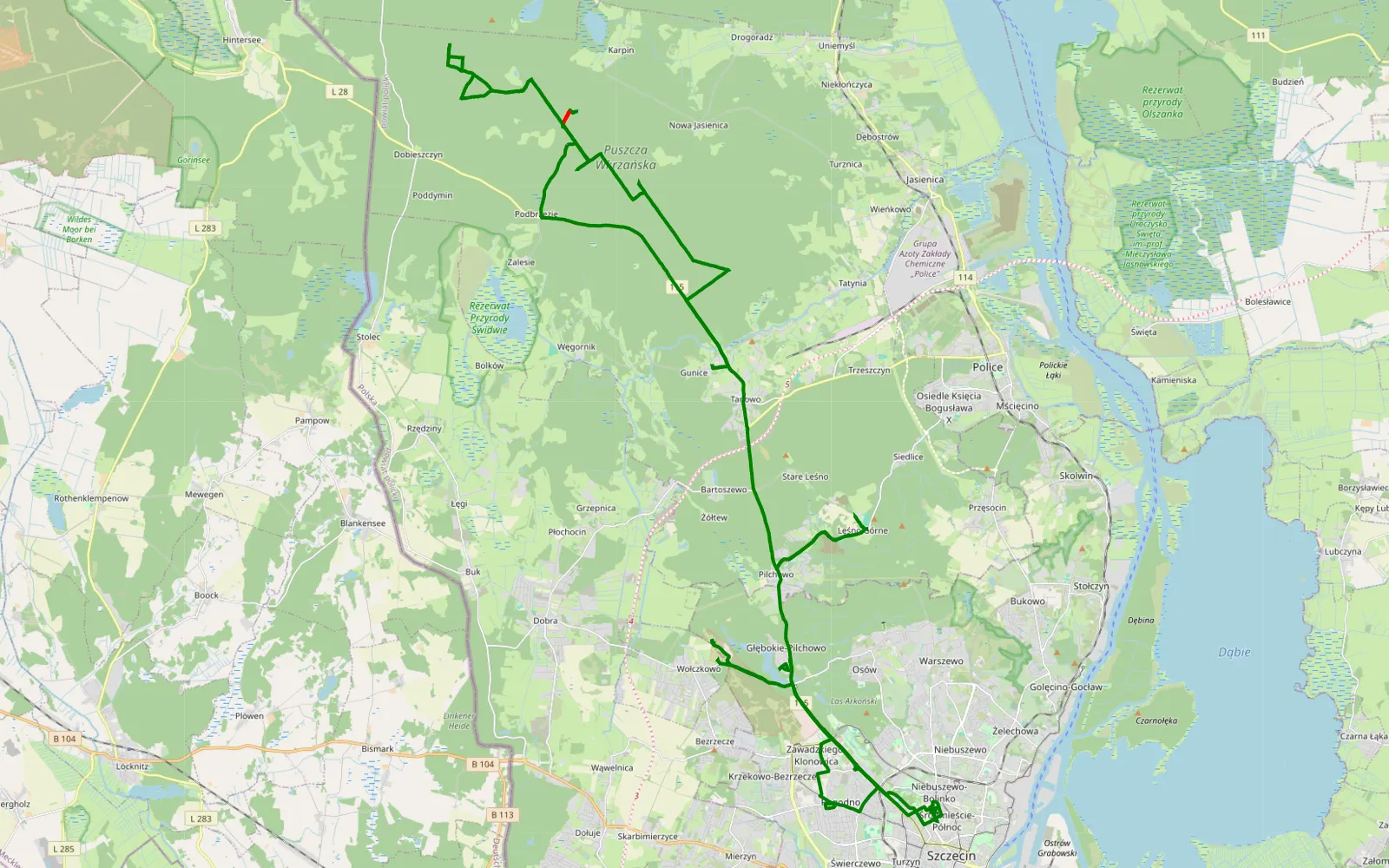 Map of Gunice - Śródmieście-Północ - 23.8 km offroad trail, Police County