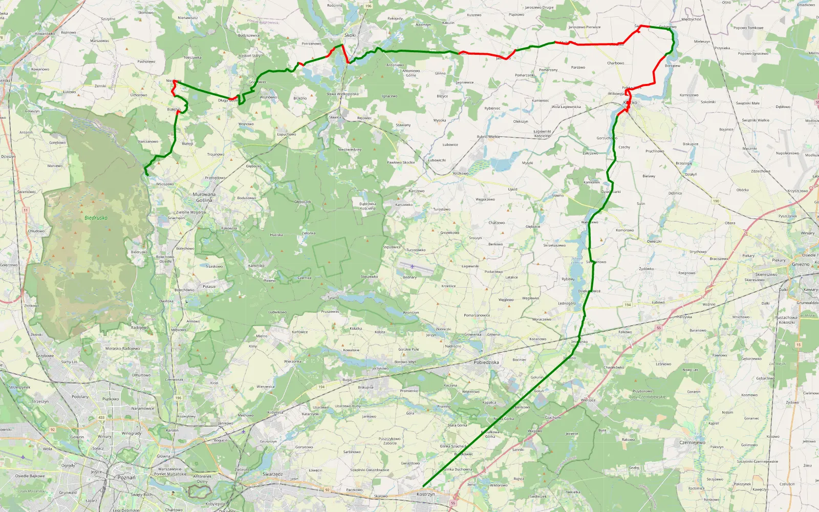 Map of Mściszewo - Kostrzyn by Miki - 63.7 km offroad trail, Wągrowiec County
