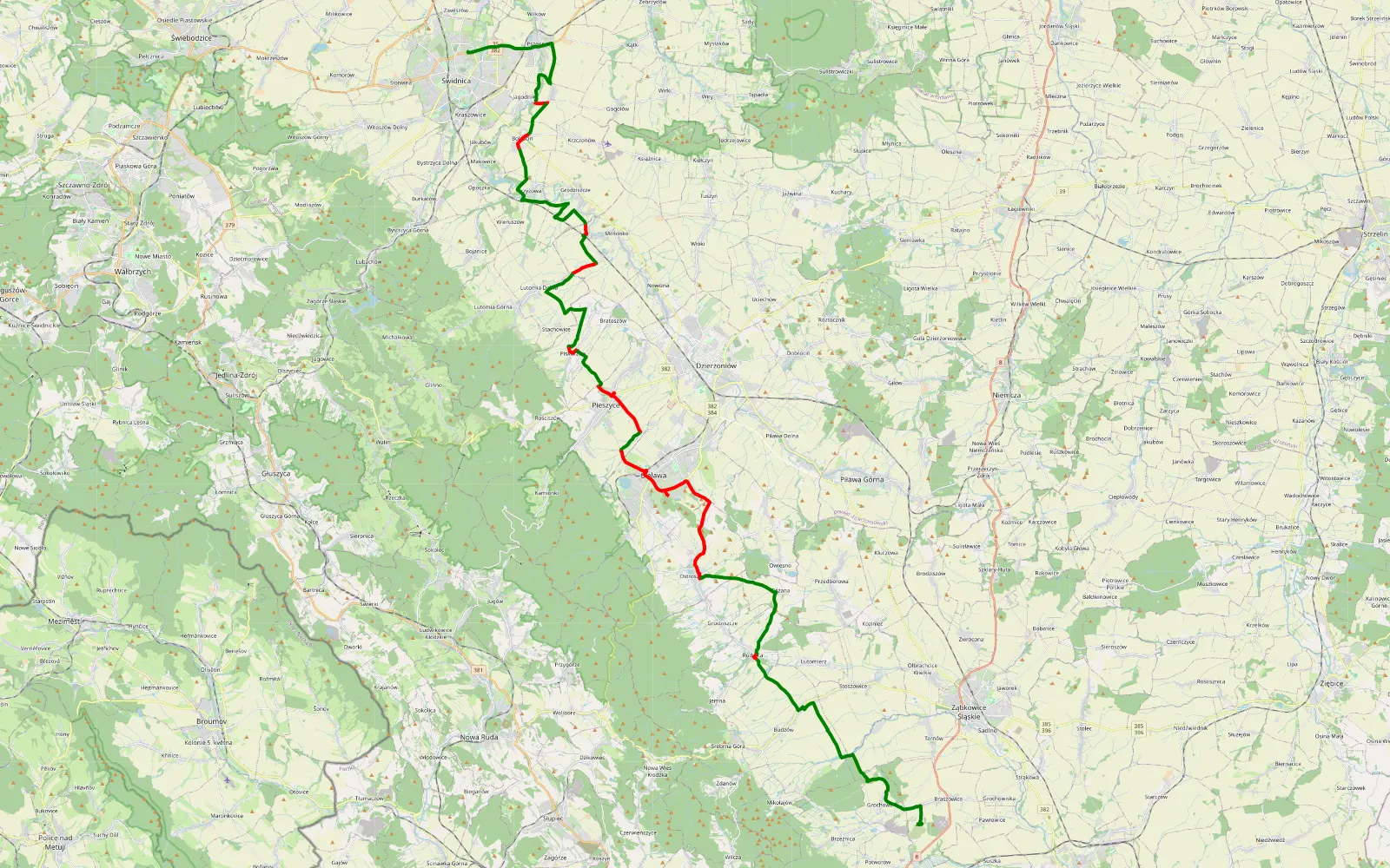 Map of Świdnica - Braszowice (piaskownia) - 54.4 km offroad trail, Dzierżoniów County