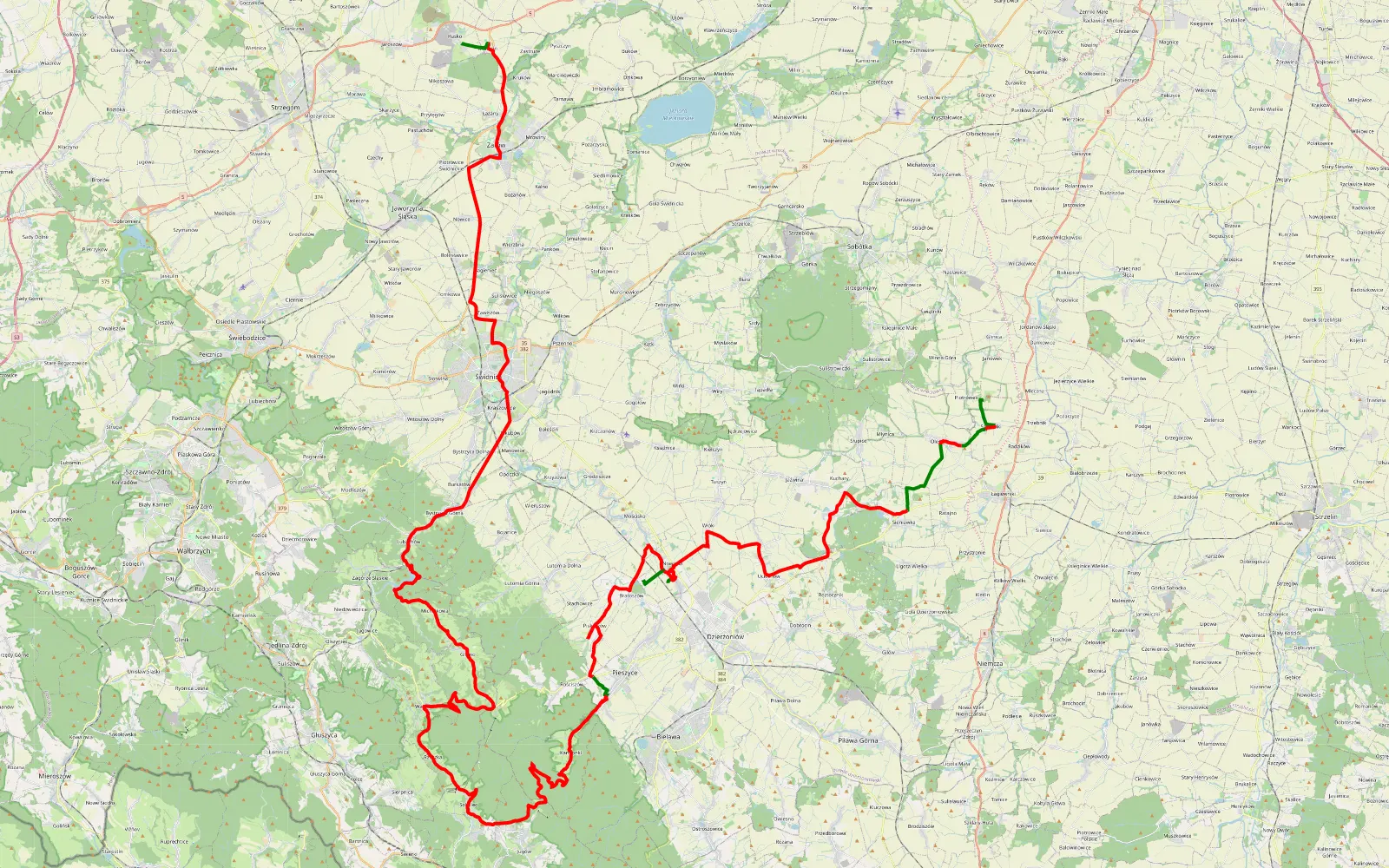 Map of Piotrówek - Rusko - 118.6 km offroad trail, Dzierżoniów County
