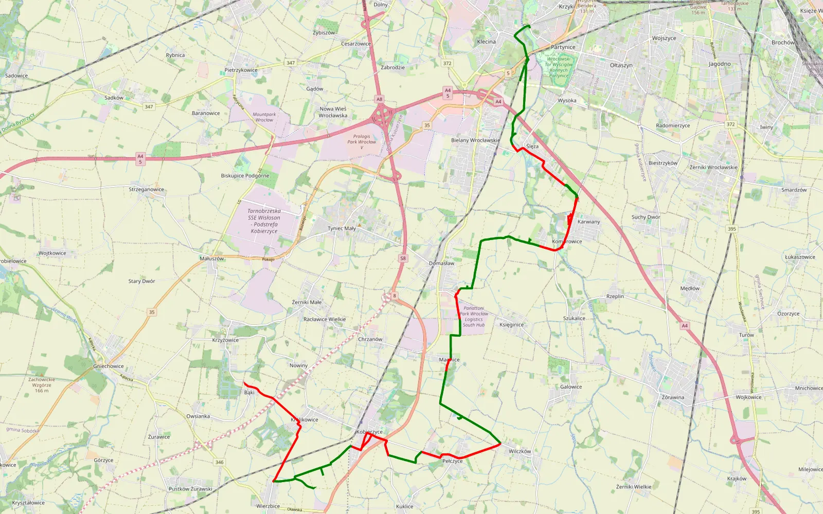Map of Krzyki - Klecina - 54.2 km offroad trail, Wrocław County