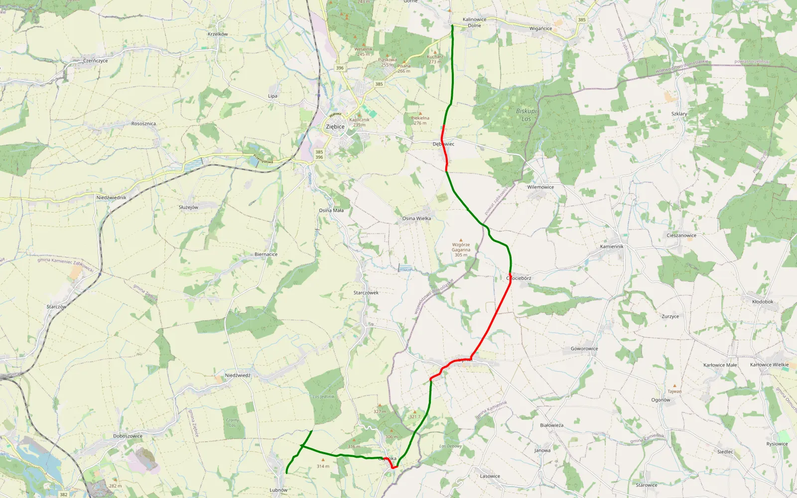 Mapa trasy Objazd Ziębic - 19.3 km trasy offroad, Powiat Ząbkowicki