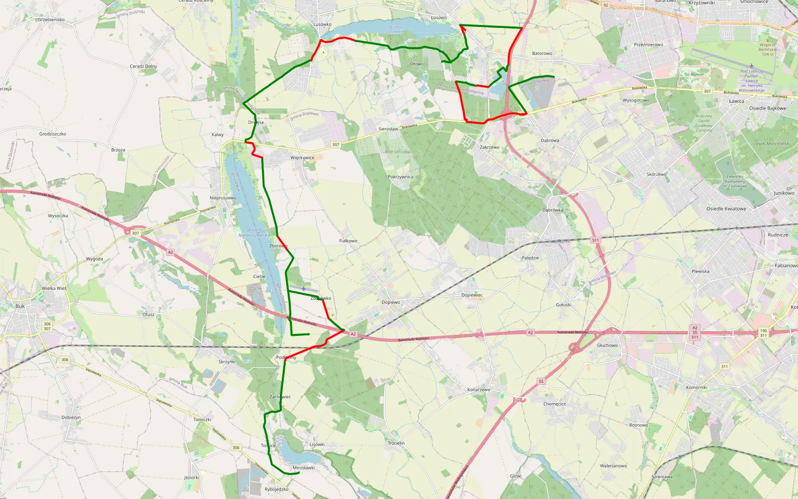 Mapa trasy Batorowo - Mirosławki - 37.1 km trasy offroad, Powiat Poznański
