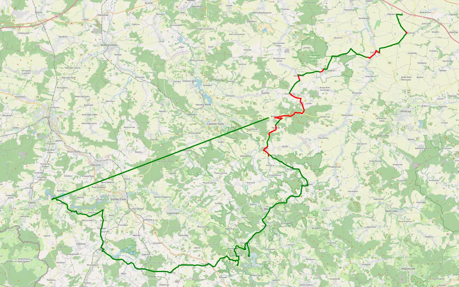 Map of Do zamku Czocha przez Pilchowice - 40.8 km offroad trail, Złotoryja County
