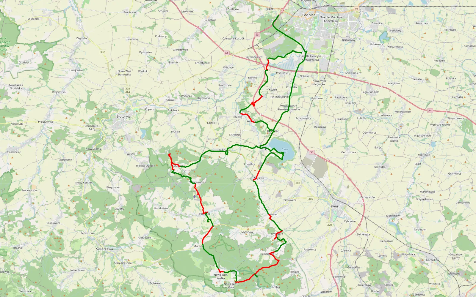 Map of Legnica - 72.8 km offroad trail, Jawor County