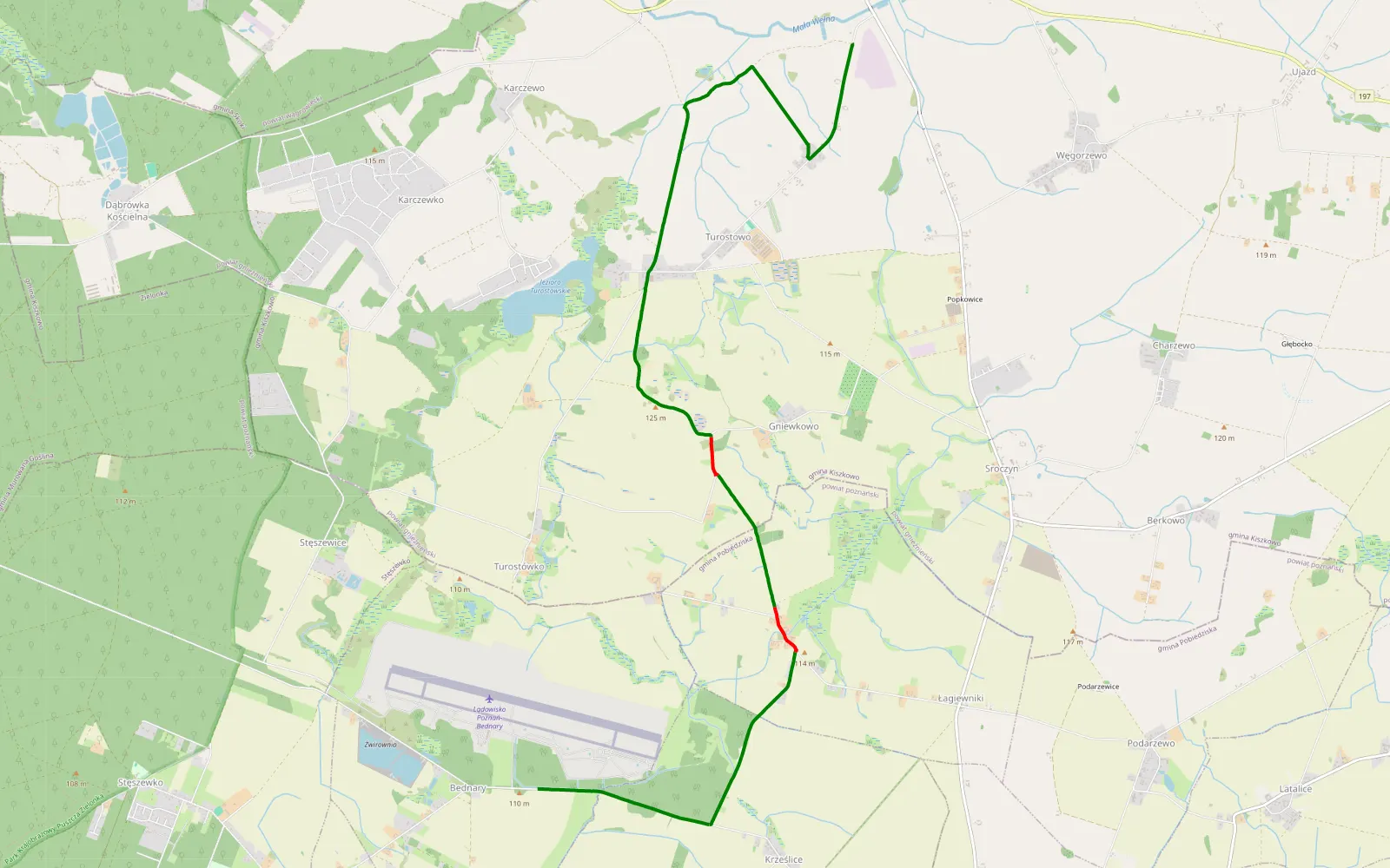 Map of Kiszkowo - Bednary - 7.4 km offroad trail, Gniezno County