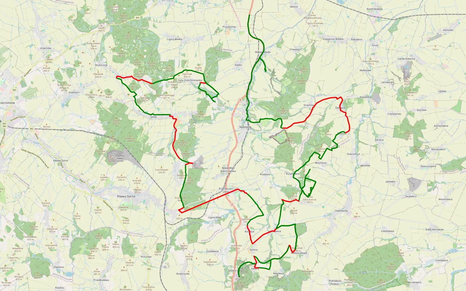Map of Jasin - Przystronie - 70.7 km offroad trail, Dzierżoniów County