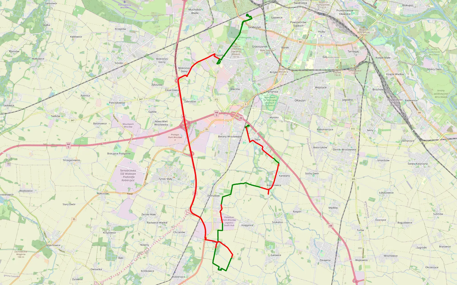 Mapa trasy Ślęza - Oporów - 29.6 km trasy offroad, Powiat Wrocławski