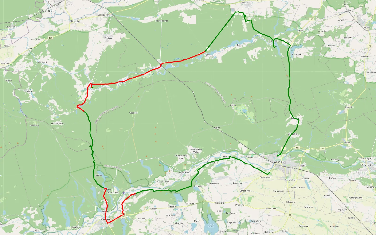 Map of Wronki - 58.6 km offroad trail, Czarnków-Trzcianka County