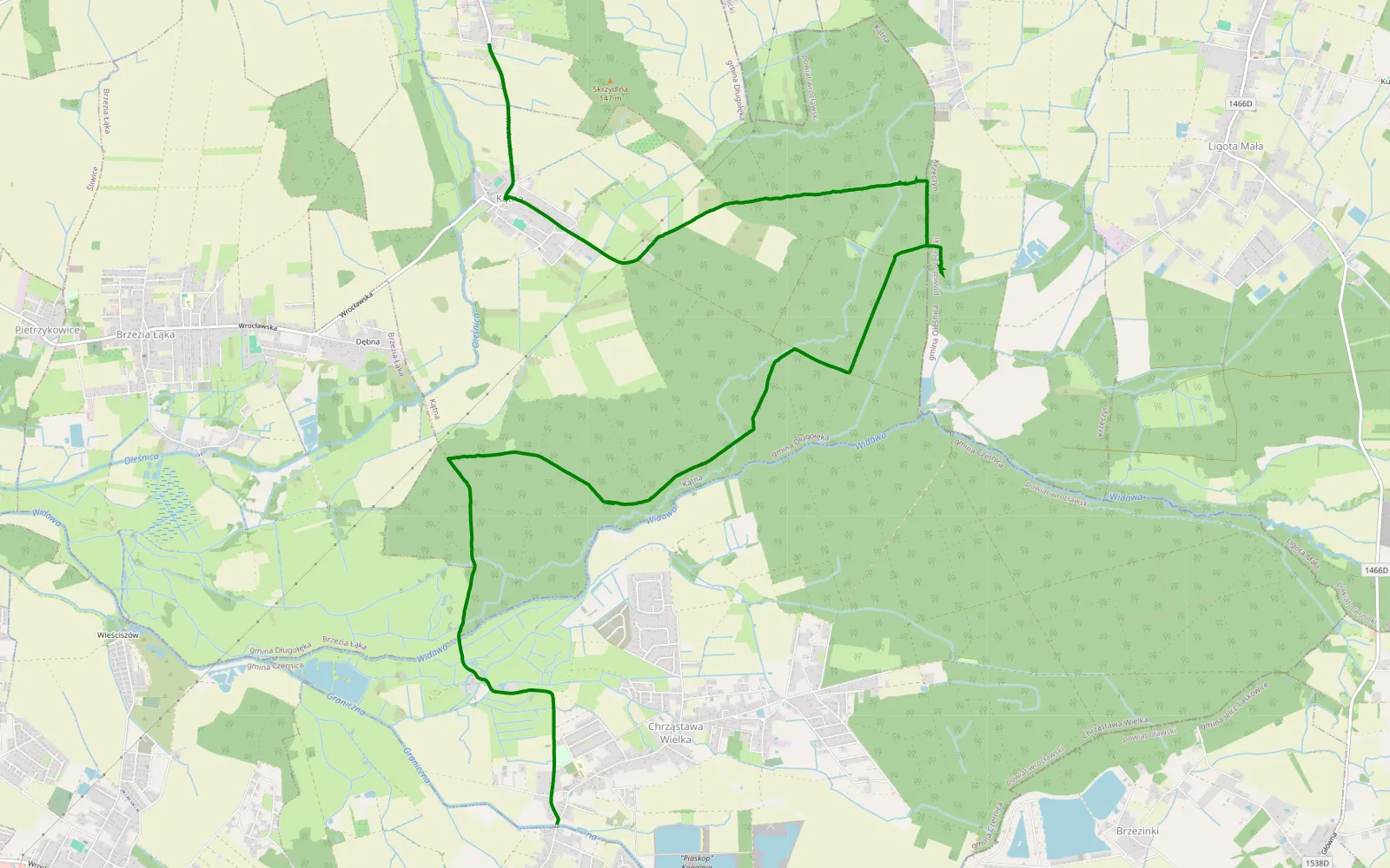 Mapa trasy Oleśniczka - Chrząstawa Mała - 10.4 km trasy offroad, Powiat Wrocławski