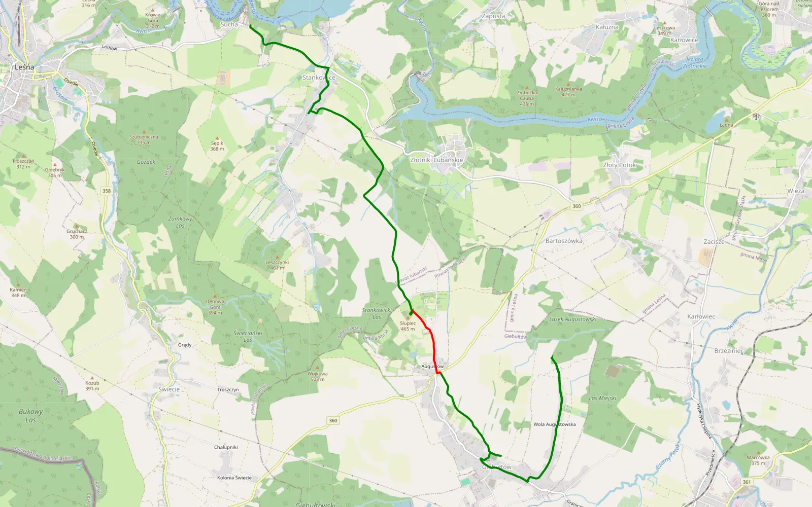 Mapa trasy Sucha - Giebułtów - 6.1 km trasy offroad, Powiat Lwówecki
