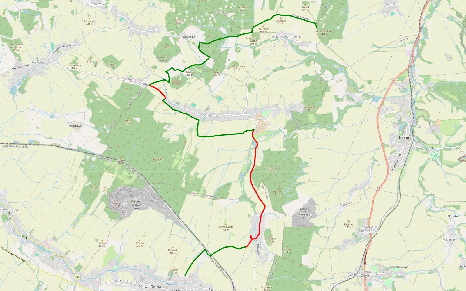 Map of Gola - Kalinów - 15.2 km offroad trail, Dzierżoniów County