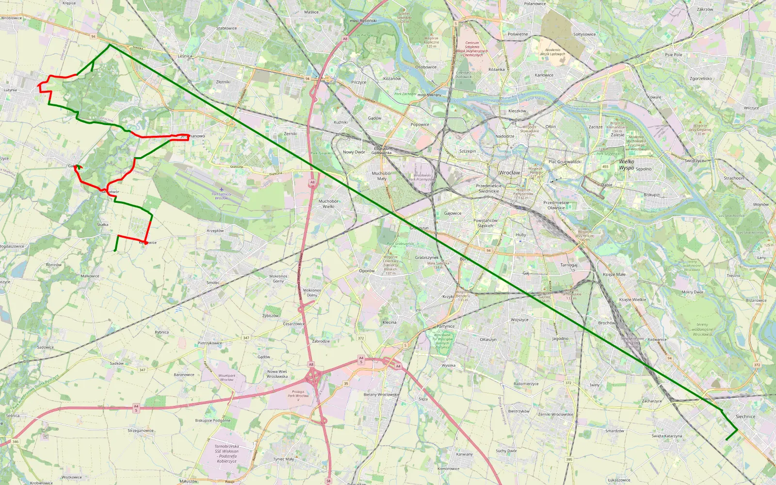 Map of Siechnice - 21.9 km offroad trail, Wrocław