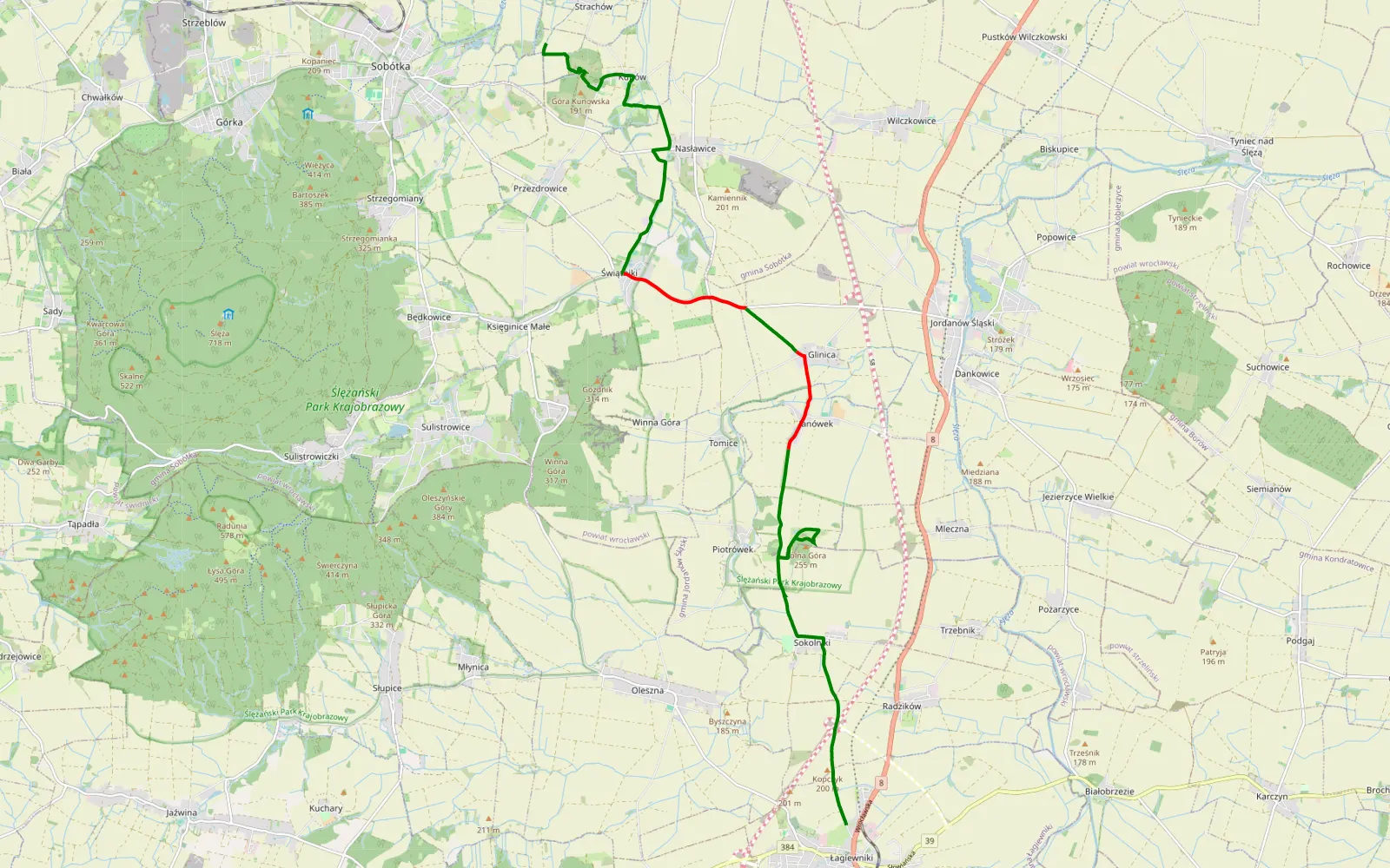 Map of Sobótka - Łagiewniki - 17 km offroad trail, Wrocław County