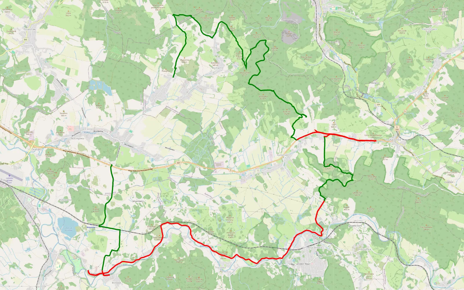 Map of Chałupy - Dąbrowica - 37.1 km offroad trail, Karkonosze County