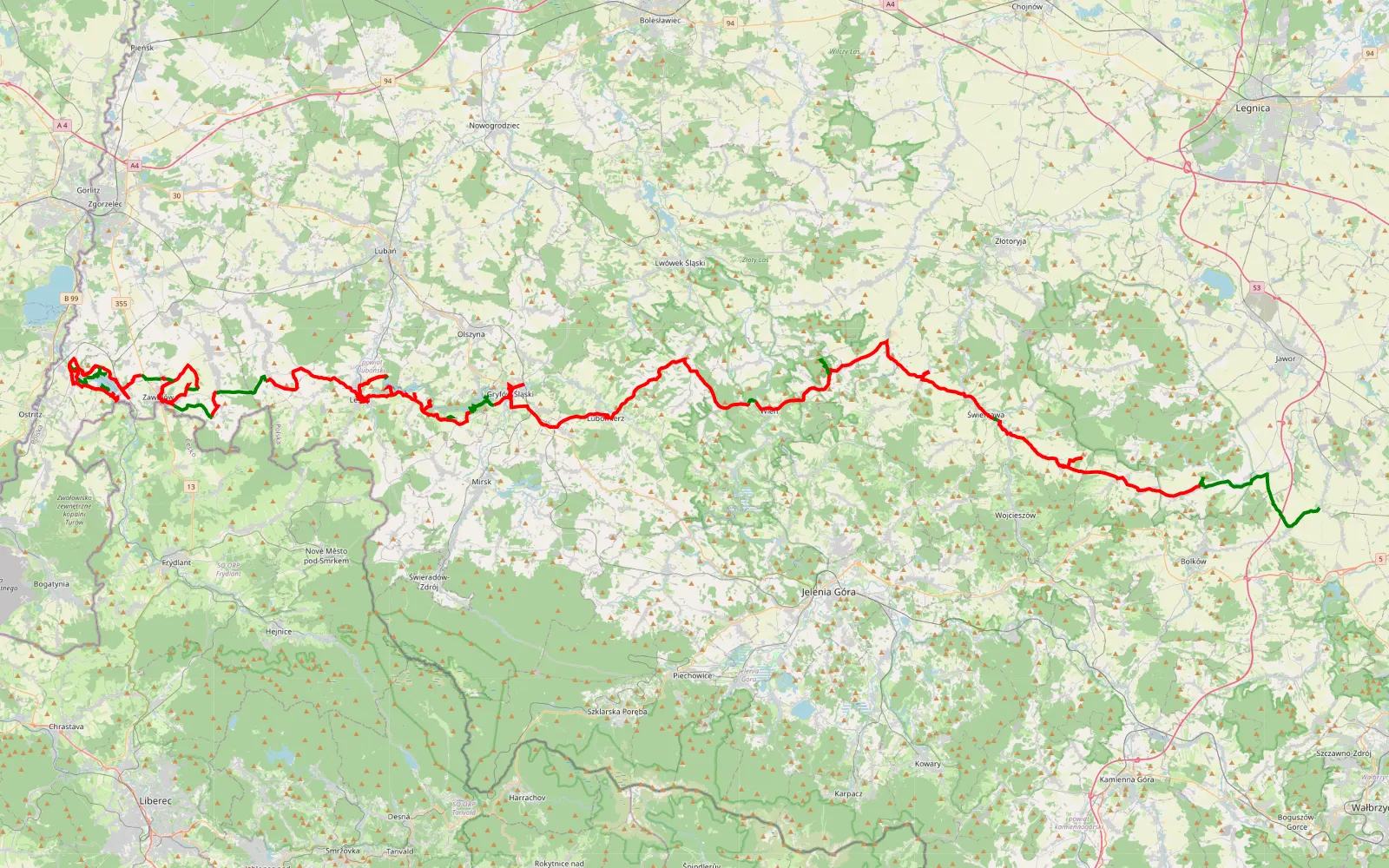 Map of J. Złotnickie - Zbiornik Niedów I - 179.1 km offroad trail, Lwówek Śląski County