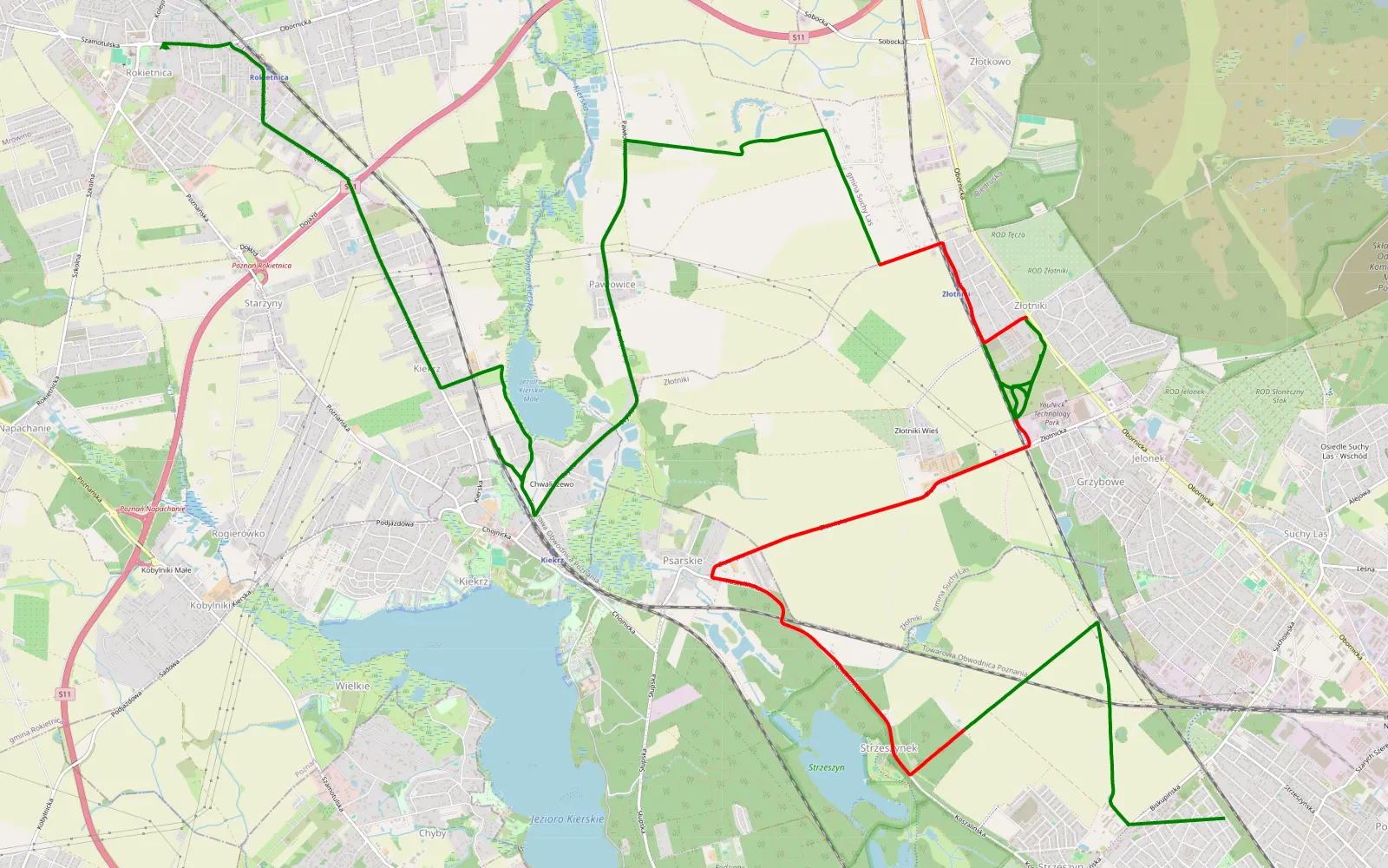 Mapa trasy Kolonia Golęcin - 16.1 km trasy offroad, Powiat Poznański