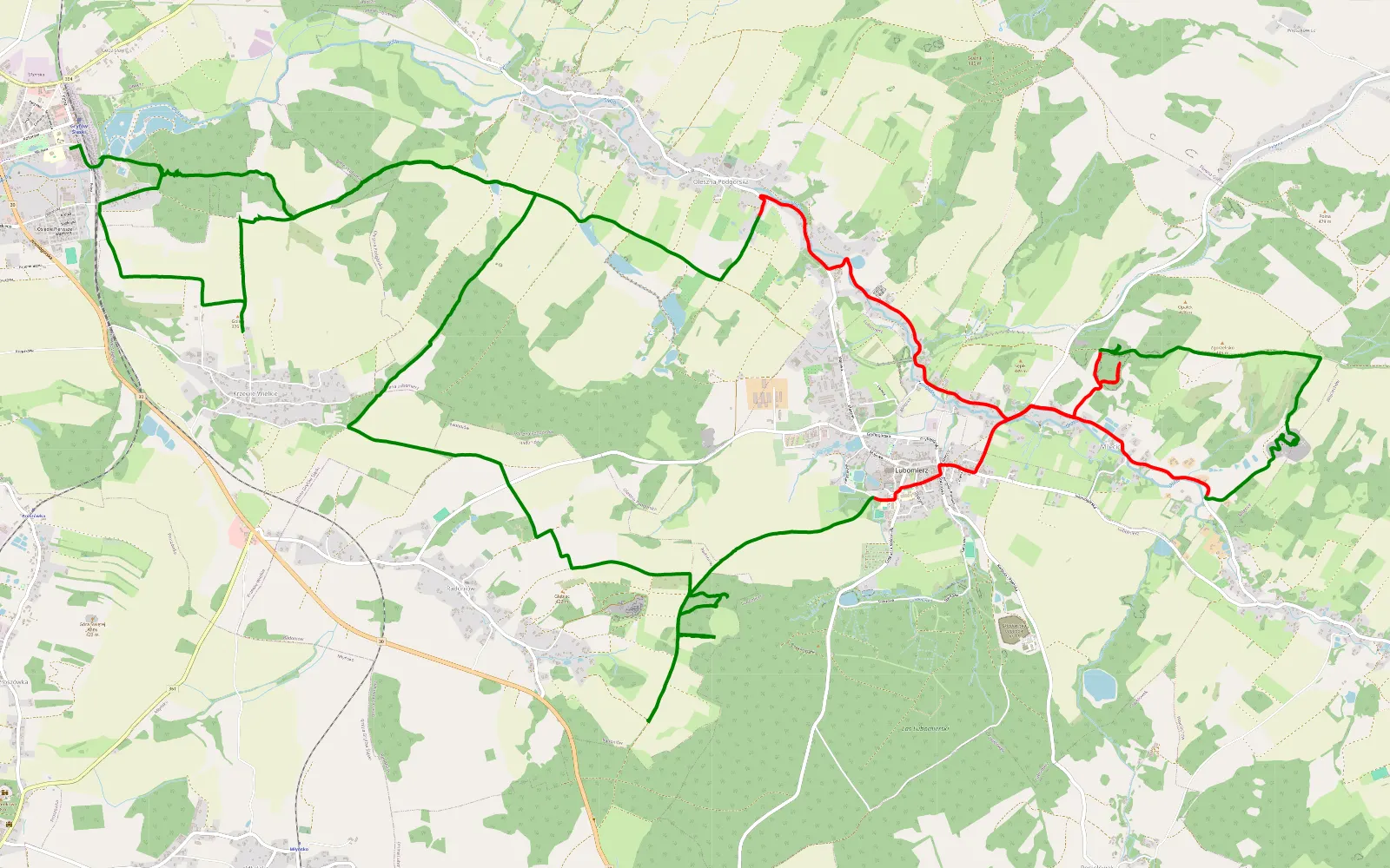 Mapa trasy Gryfów Śląski - Radoniow - Milecice - 30.3 km trasy offroad, Powiat Lwówecki