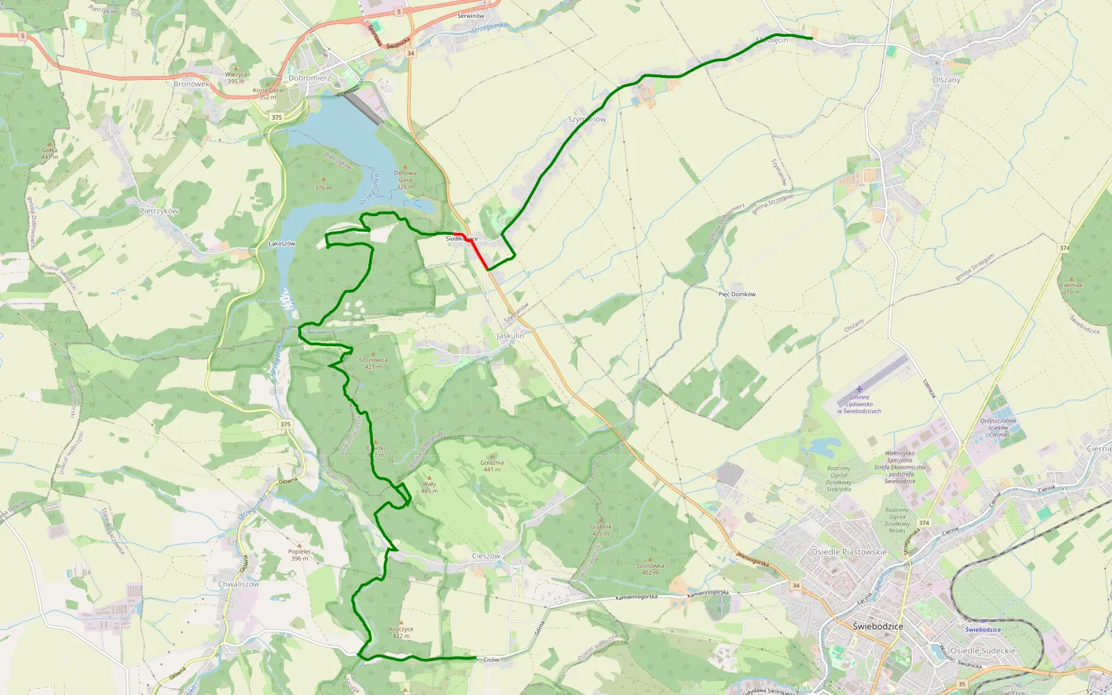 Map of Modlęcin - Cisów - 10.7 km offroad trail, Świdnica County