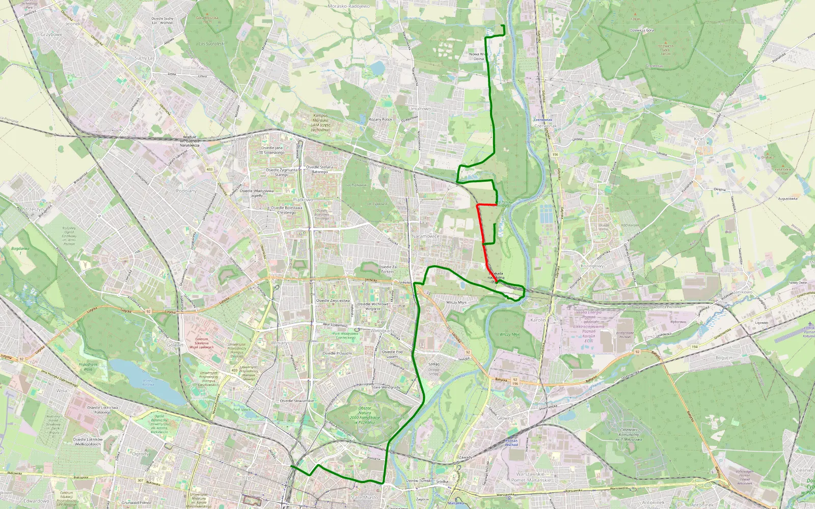 Mapa trasy Stajnia Rotmistrz 15 - 8.5 km trasy offroad, Poznań