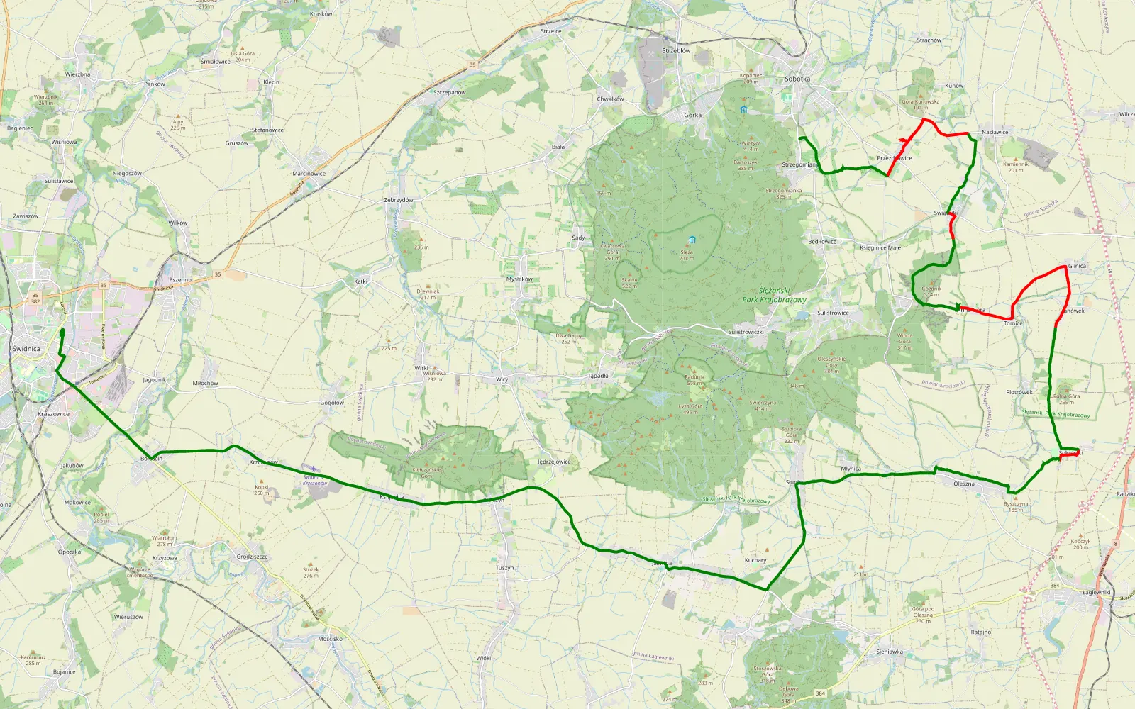 Map of Strzegomiany - Świdnica - 24.5 km offroad trail, Wrocław County