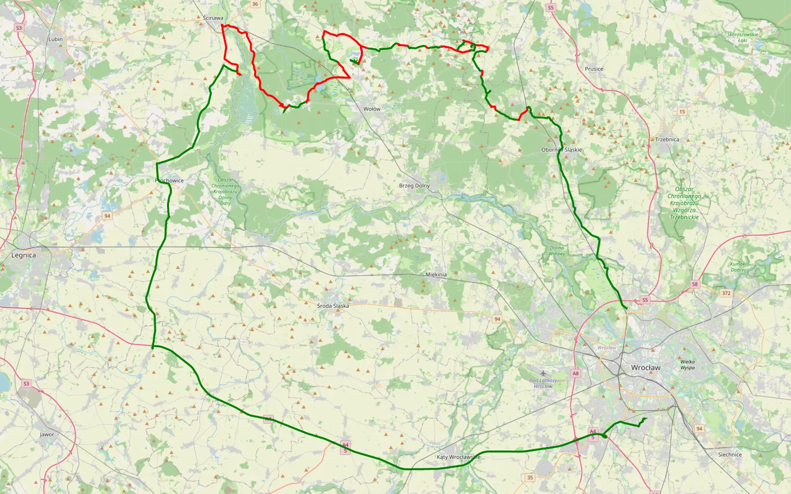 Map of Rusko 2015 pierwszy przejazd - 81 km offroad trail, Wołów County