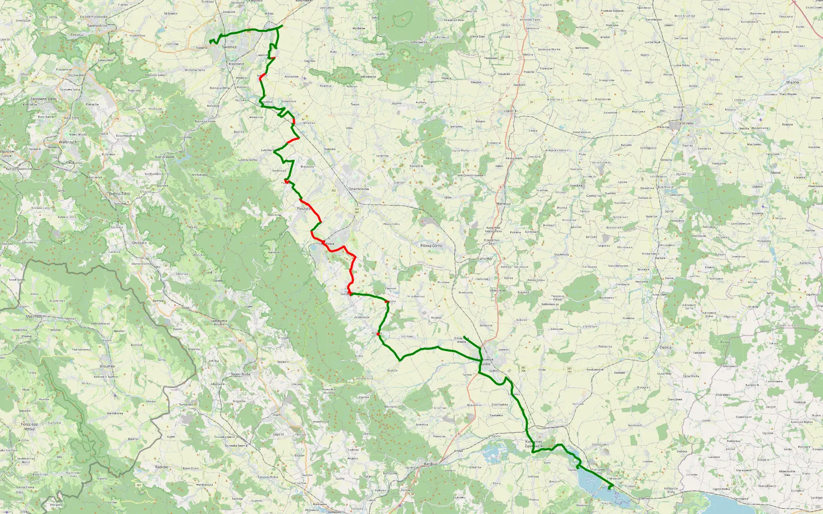 Map of Braszowice - 49.3 km offroad trail, Dzierżoniów County