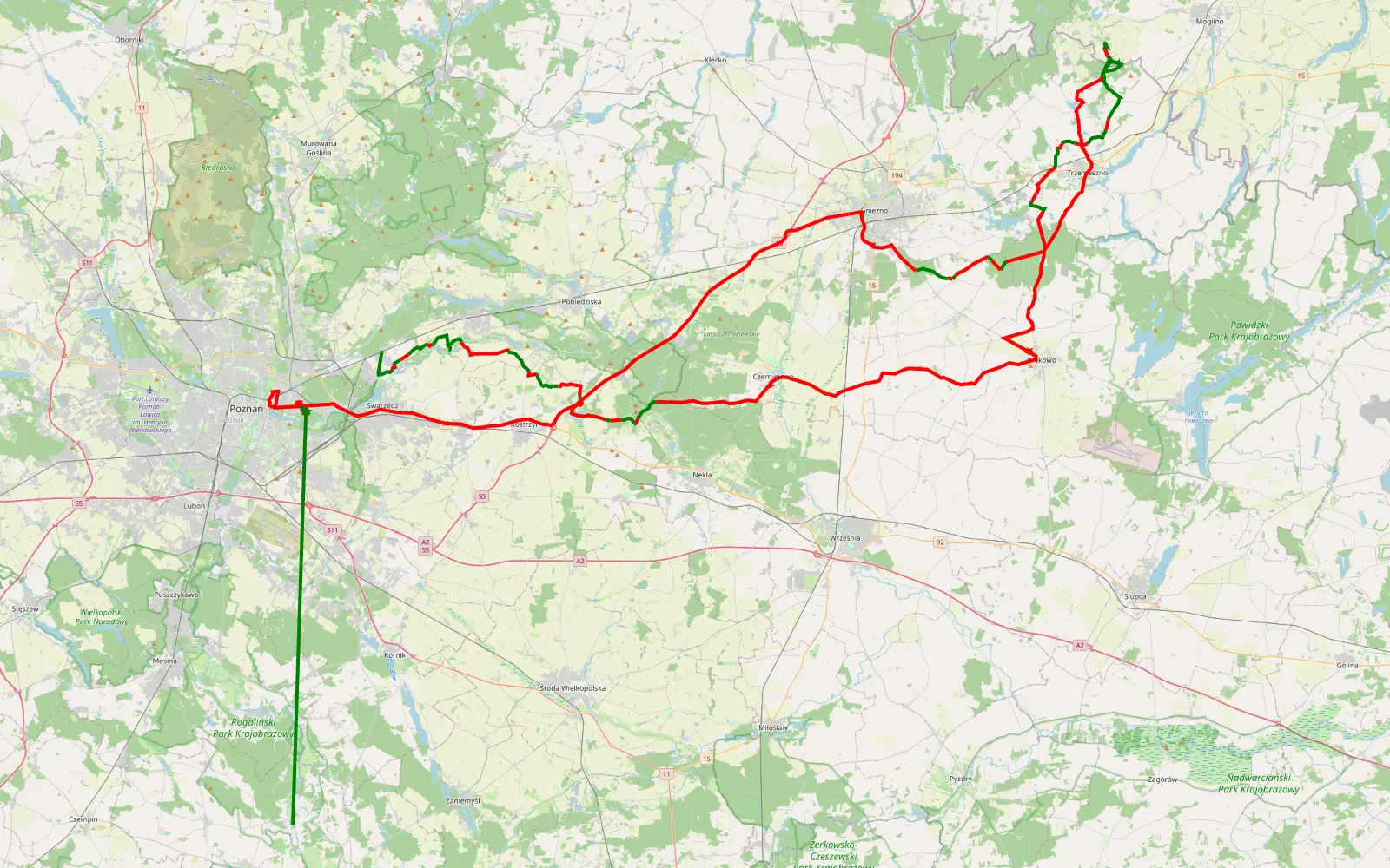 Mapa trasy Kobylnica - Jaszkowo - 197 km trasy offroad, Powiat Gnieźnieński