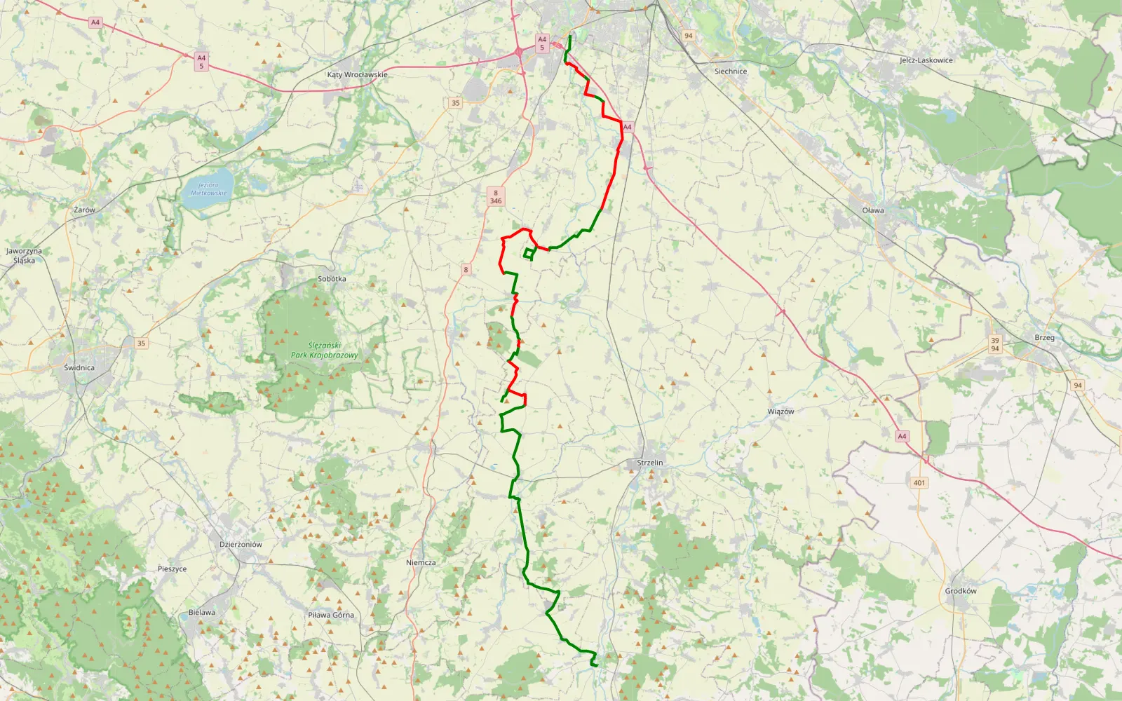 Map of Klecina - Henryków - 50.1 km offroad trail, Wrocław County